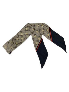Gucci Scarf Beige Dark Brown Multi Ribbon GG Pattern